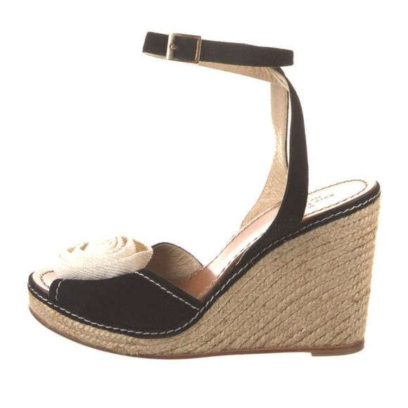 NEW Kate Spade Black Cream Rose Wedge Platform Espadrille Sandals Size 10.5 - Picture 3 of 6